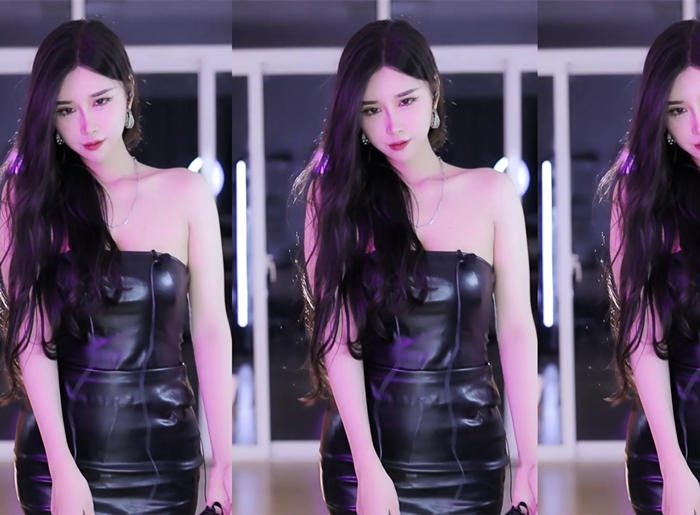 紫光紧身皮裙带声舞 CC小恩雅